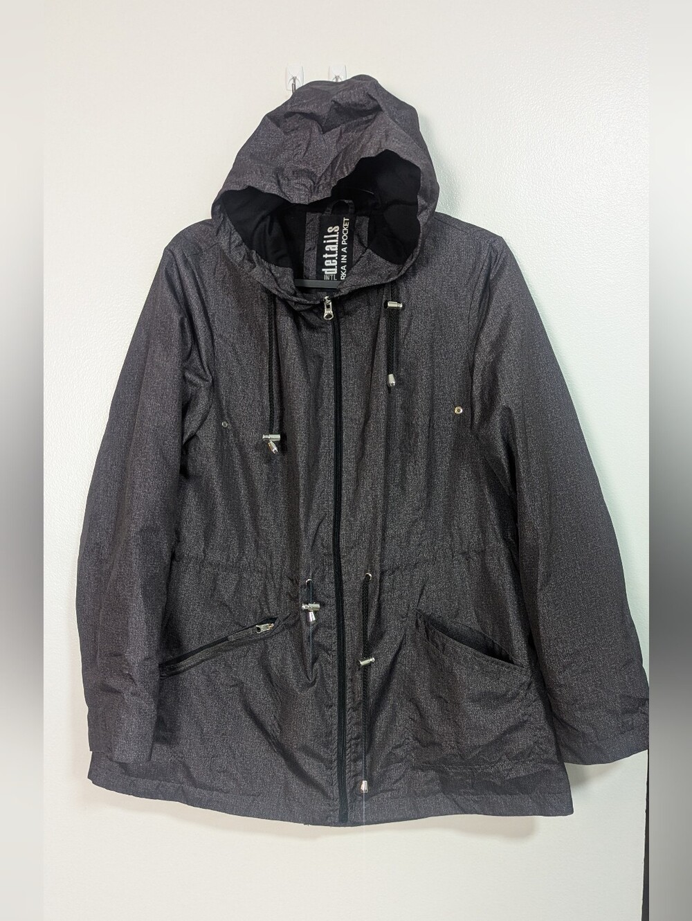 Details Intl Size L Charcoal Parka In A Pocket Packable Rain Jacket